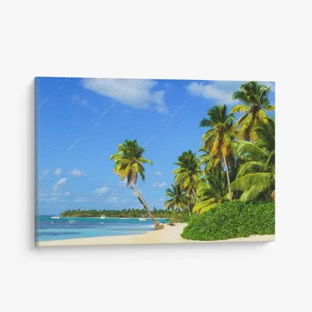 Tableau sur toile escapade tropicale sur une plage de cocotiers – Wallnifity®