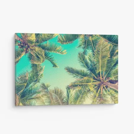 Tableau sur toile vue rétro de palmiers sur ciel turquoise – Wallnifity®
