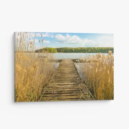 Tableau sur toile jetée en bois au bord du lac – Wallnifity®