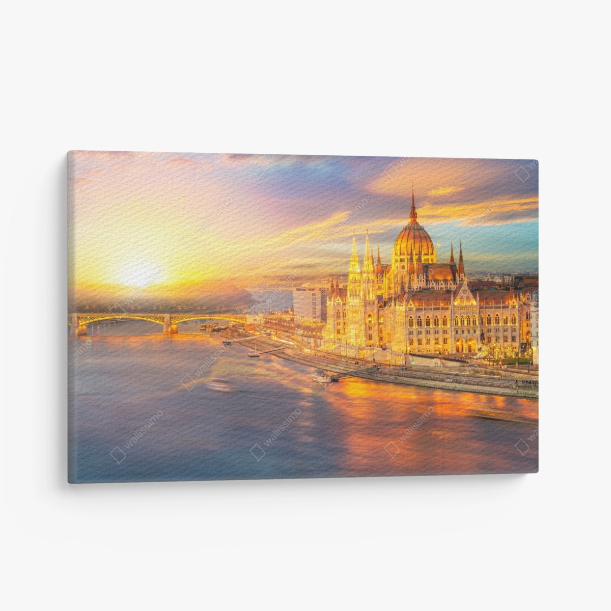 Tableau sur toile parlement hongrois au coucher de soleil sur le Danube, Budapest – Wallnifity®