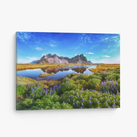 Tableau sur toile lupins au pied de Vestrahorn – Wallnifity®