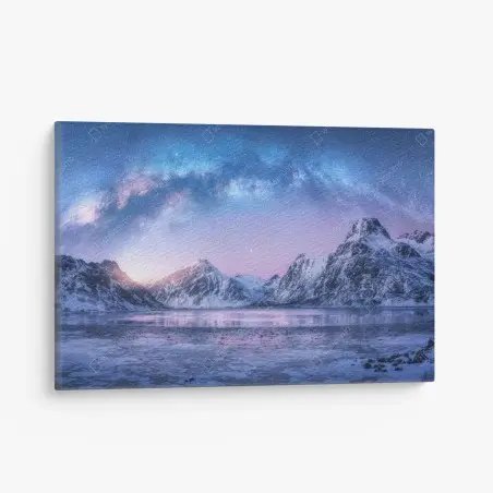 Tableau sur toile arc de la voie lactée au-dessus des montagnes enneigées – Wallnifity®