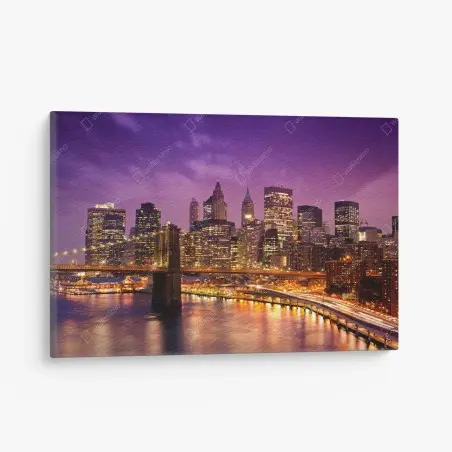 Tableau sur toile crépuscule violet sur le pont de Brooklyn et la skyline de New York – Wallnifity®