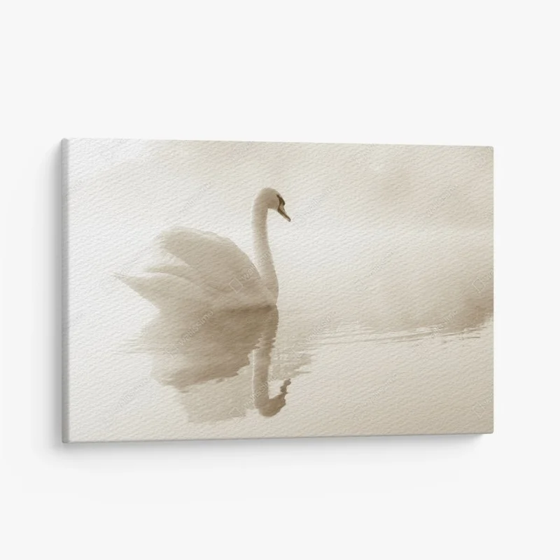 Tableau sur toile cygne en brume : élégance sur l'eau – Wallnifity®