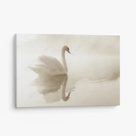 Tableau sur toile cygne en brume : élégance sur l'eau – Wallnifity®
