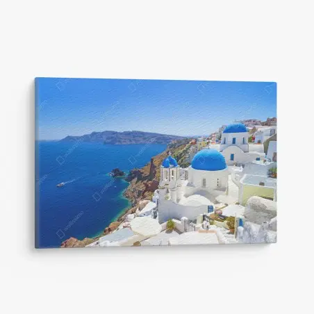 Tableau sur toile village aux dômes bleus de Santorin – Wallnifity®