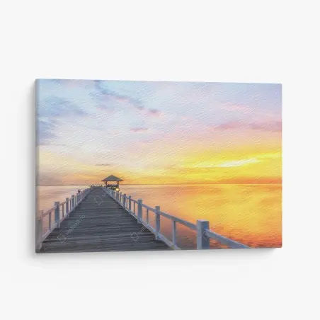 Tableau sur toile jetée en bois au lever du soleil doré – Wallnifity®