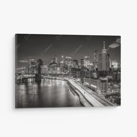 Tableau sur toile panorama urbain nocturne New York en noir et blanc – Wallnifity®