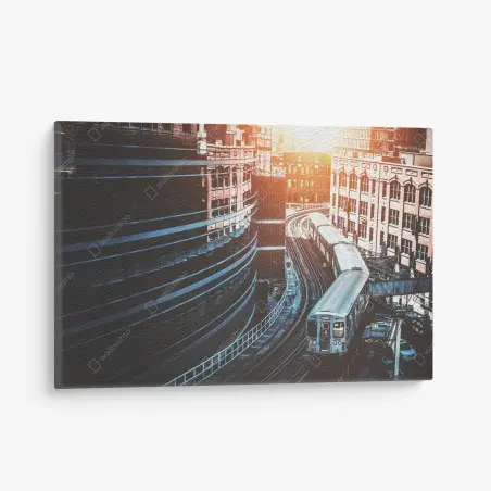 Tableau sur toile mouvement urbain — train aérien dans le Loop de Chicago – Wallnifity®