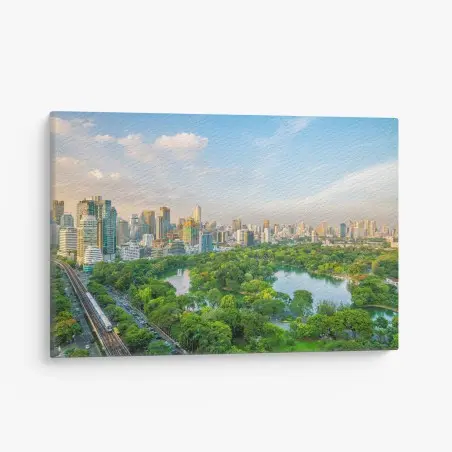 Tableau sur toile vue aérienne du parc Lumpini et du centre-ville de Bangkok – Wallnifity®