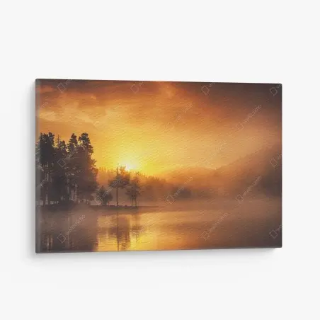 Tableau sur toile aurore dorée sur le lac brumeux – Wallnifity®