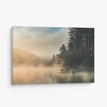 Tableau sur toile aurore brumeuse au bord du lac – Wallnifity®