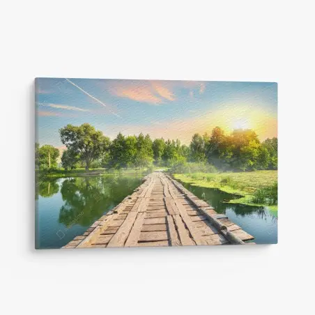 Tableau sur toile passerelle en bois au lever du soleil – Wallnifity®