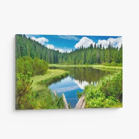 Tableau sur toile reflets sereins sur le lac forestier – Wallnifity®