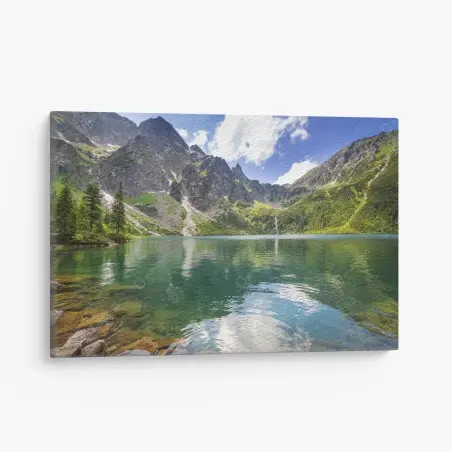 Tableau sur toile reflets d'un lac alpin au cœur des montagnes – Wallnifity®