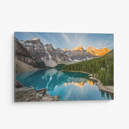 Tableau sur toile reflets dorés sur lac alpin turquoise – Wallnifity®