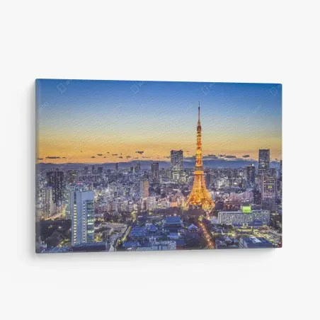Tableau sur toile coucher de soleil sur Tokyo et sa tour illuminée – Wallnifity®