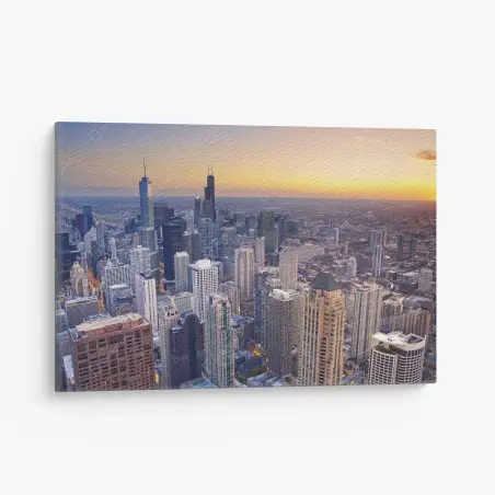 Tableau sur toile ciel urbain de Chicago au coucher du soleil – Wallnifity®