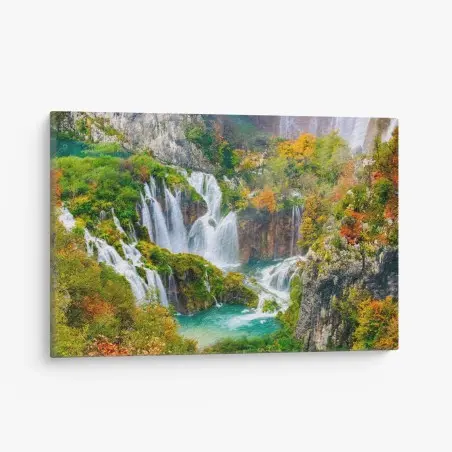 Tableau sur toile paysage de cascades et lacs turquoise en automne – Wallnifity®