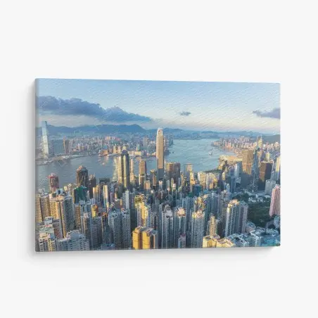 Tableau sur toile coucher de soleil sur Hong Kong, panorama urbain – Wallnifity®
