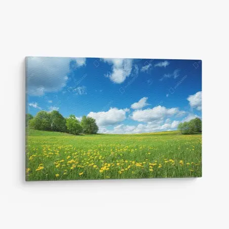 Tableau sur toile prairie de pissenlits sous ciel bleu – Wallnifity®