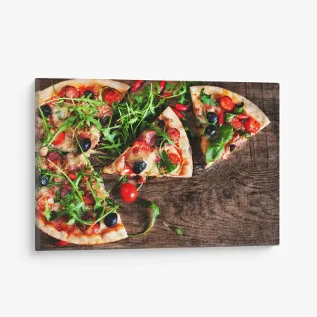 Tableau sur toile pizza gourmande sur table rustique – Wallnifity®