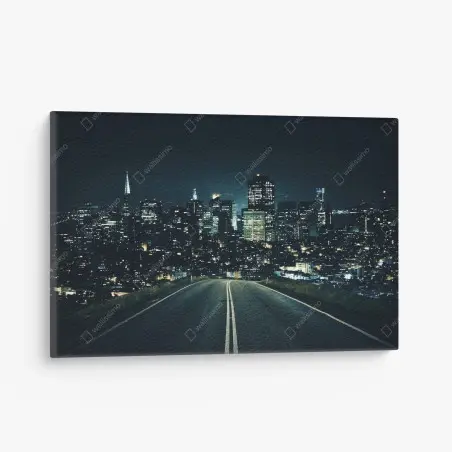 Tableau sur toile route vers la ville illuminée – Wallnifity®