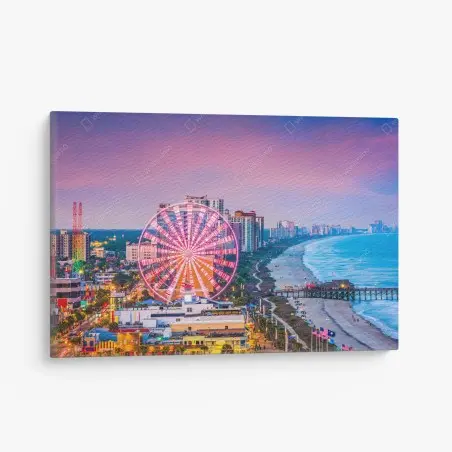 Tableau sur toile grande roue illuminée de Myrtle Beach au coucher du soleil – Wallnifity®