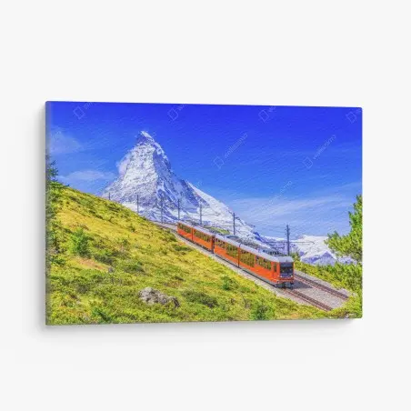 Tableau sur toile train rouge de Gornergrat devant le Cervin à Zermatt – Wallnifity®