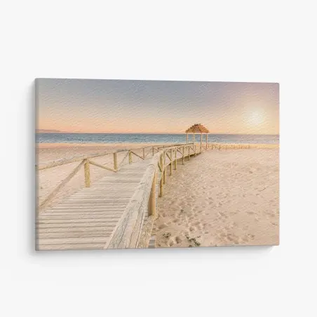 Tableau sur toile passerelle en bois vers la mer, plage de Trafalgar – Wallnifity®