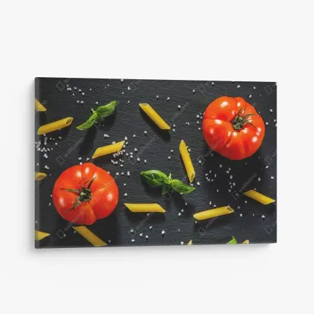 Tableau sur toile composition gourmande tomates, pâtes et basilic – Wallnifity®