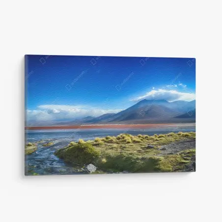 Tableau sur toile lagune andine aux teintes rouges et ciel azur – Wallnifity®
