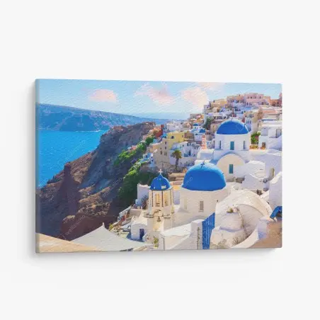 Tableau sur toile Oia, Santorin : village aux dômes bleus – Wallnifity®
