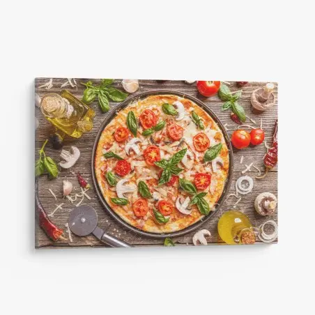 Tableau sur toile pizza italienne rustique sur fond en bois – Wallnifity®