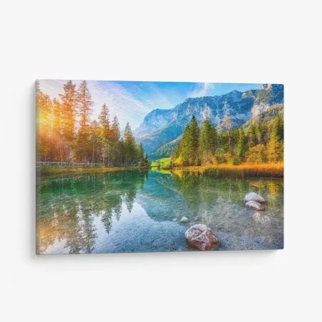 Tableau sur toile coucher de soleil automnal au lac Hintersee, Ramsau – Wallnifity®