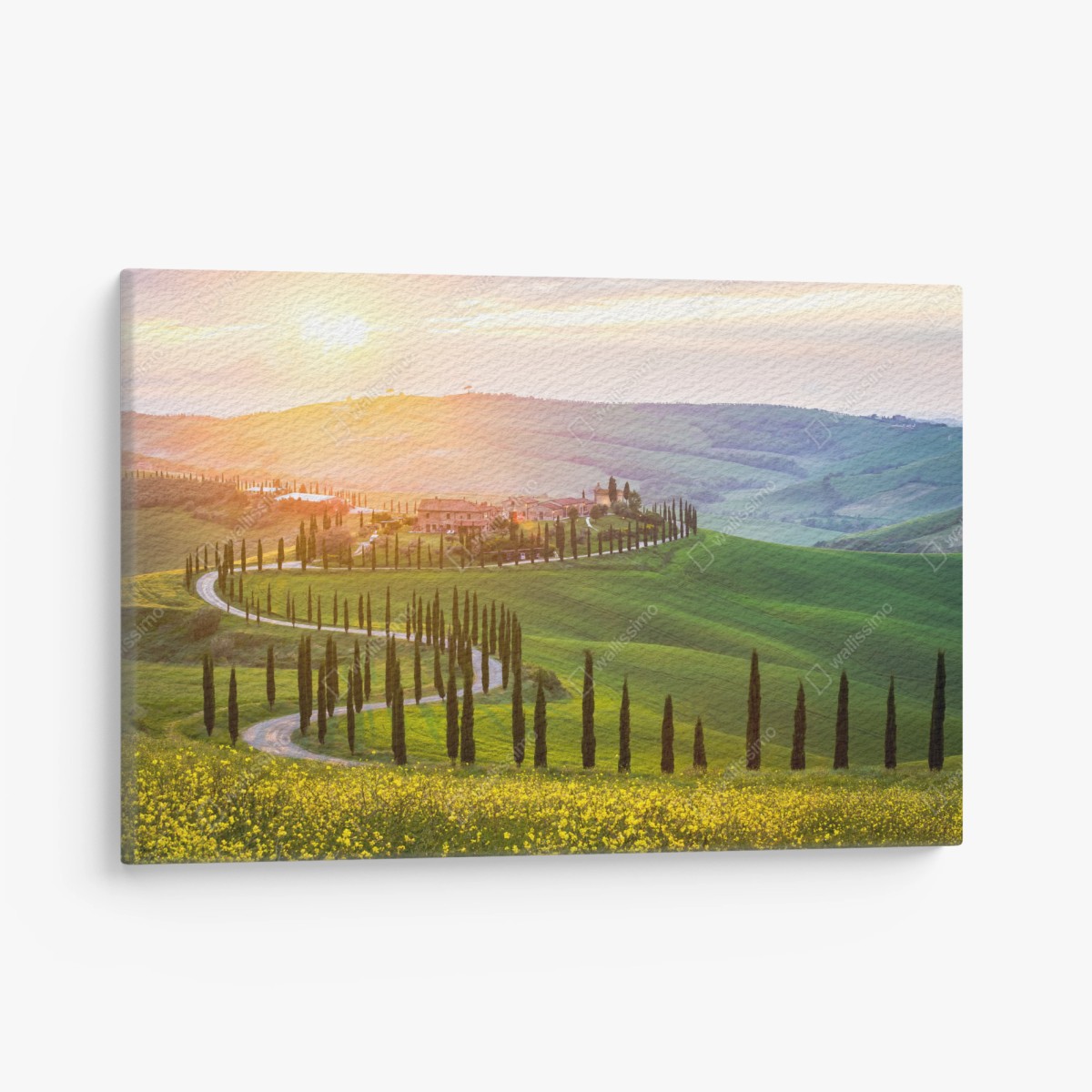 Tableau sur toile route sinueuse de Toscane au coucher de soleil – Wallnifity®