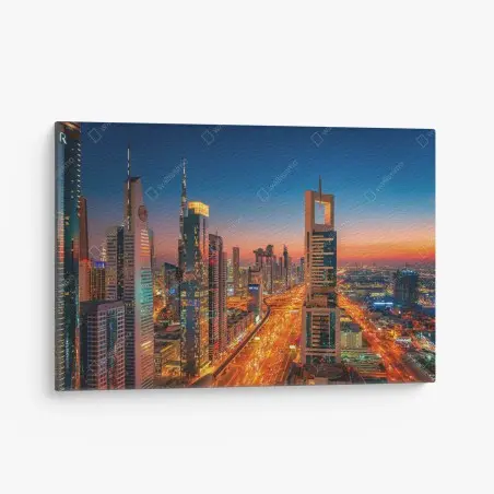 Tableau sur toile ciel urbain de Dubaï au crépuscule – Wallnifity®