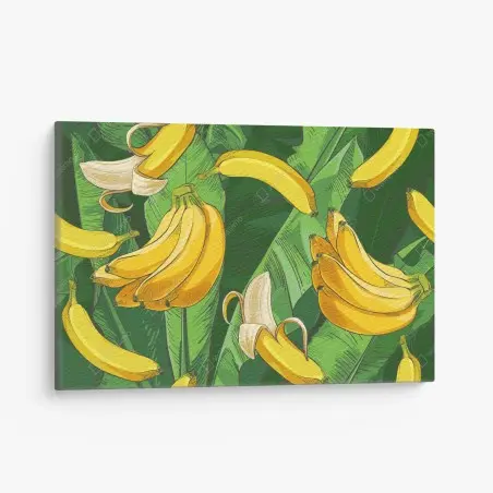 Tableau sur toile motif de bananes tropicales sur feuillage – Wallnifity®