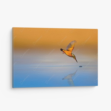 Tableau sur toile martin-pêcheur en plongée sur fond doré – Wallnifity®