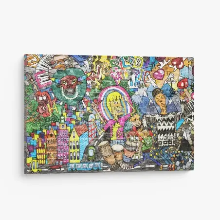 Tableau sur toile murale urbaine musicale multicolore – Wallnifity®