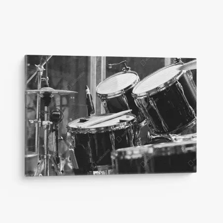 Tableau sur toile batterie en gros plan noir et blanc – Wallnifity®