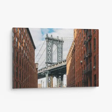Tableau sur toile vue urbaine de New York entre deux façades en brique – Wallnifity®