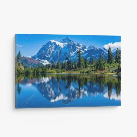 Tableau sur toile reflets d'un sommet enneigé sur un lac alpin – Wallnifity®