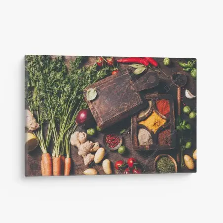 Tableau sur toile composition rustique d'épices et de légumes colorés – Wallnifity®