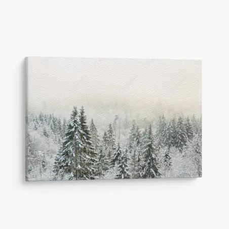 Tableau sur toile forêt enneigée et brumeuse – Wallnifity®