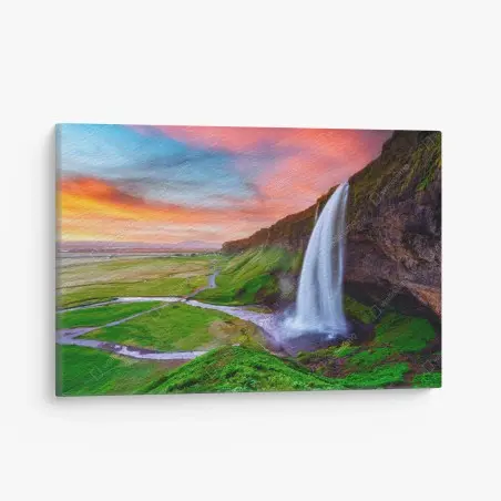 Tableau sur toile cascade majestueuse au coucher de soleil – Wallnifity®