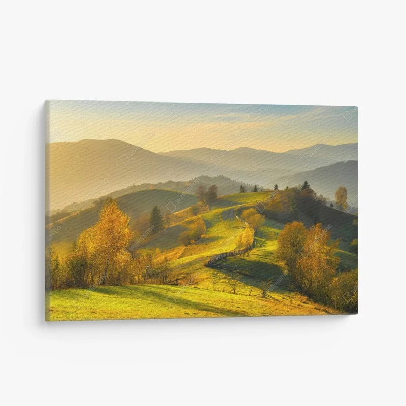 Tableau sur toile lumière dorée sur les collines d'automne – Wallnifity®
