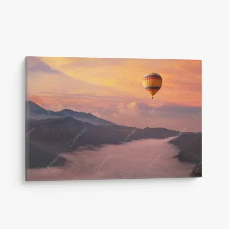 Tableau sur toile montgolfière au-dessus de la vallée au lever du soleil – Wallnifity®