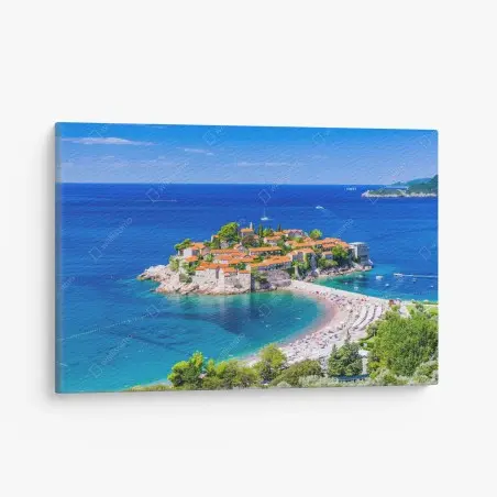 Tableau sur toile vue panoramique de Sveti Stefan, Monténégro – Wallnifity®