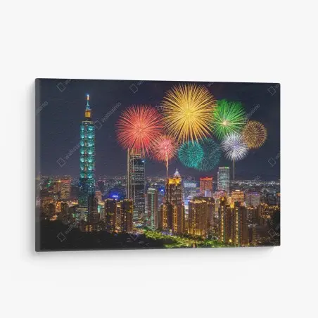 Tableau sur toile spectacle nocturne de feux d'artifice à Taipei – Wallnifity®